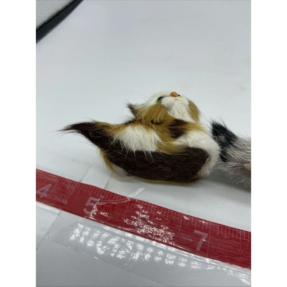 Vintage Realistic Rabbit Fur Miniature Kitten Figurines Set of 2 Cat Decor